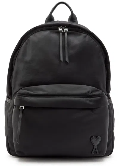 Ami Alexandre Mattiussi Ami Paris Marcel Logo Leather And Nylon Backpack In Black