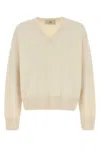 Ami Alexandre Mattiussi Ami Paris Matis Natural V-neck Logo Sweater In Gold