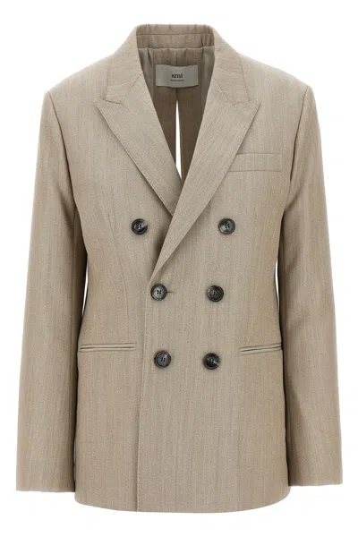 Ami Alexandre Mattiussi Ami Paris Maxi Split Blazer In Nude