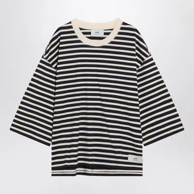 Ami Alexandre Mattiussi Ami Paris Mc Natural Black Striped T-shirt In Blue