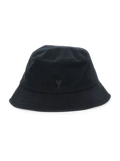 AMI ALEXANDRE MATTIUSSI AMI PARIS MEN BLACK HAT WITH LOGO ON THE FRONT IN COTTON MAN