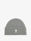 Ami Alexandre Mattiussi Heart Friend Knitted Beanie With Folded Brim In Gray