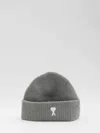 Ami Alexandre Mattiussi Heart Friend Knitted Beanie With Folded Brim In Gray