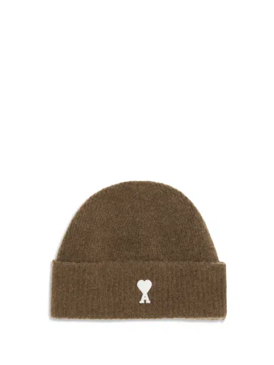 Ami Alexandre Mattiussi Ami Paris Men Ami De Coeur Beanie Hat In Brown