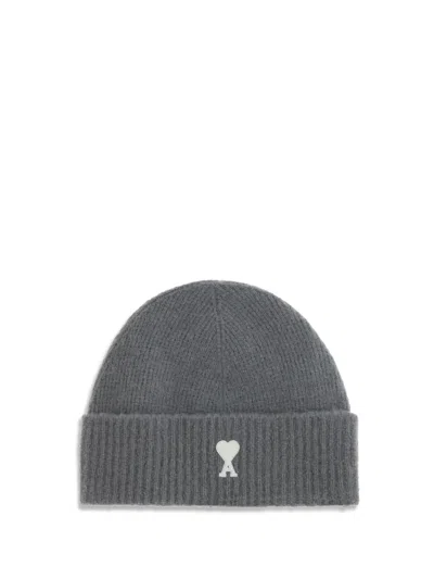 Ami Alexandre Mattiussi Ami Paris Men Ami De Coeur Beanie Hat In Gray