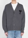 Ami Alexandre Mattiussi Ami Paris Ami De Coeur Heather Grey Wool Cardigan Men In Black