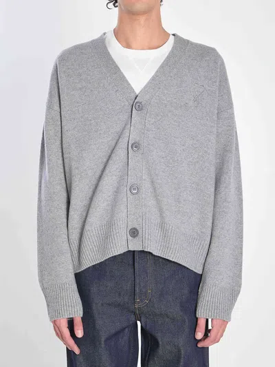 Ami Alexandre Mattiussi Ami Paris Men Ami De Coeur Cardigan In Gray