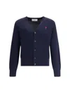 Ami Alexandre Mattiussi Ami Paris Men Blue Cardigan With V Neck And Adc Embroidery On The Front In Wool Blend Man In Blue