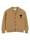 Ami Alexandre Mattiussi Ami Felted Merino Wool Cardigan With Inlaid Heart Motif In Brown