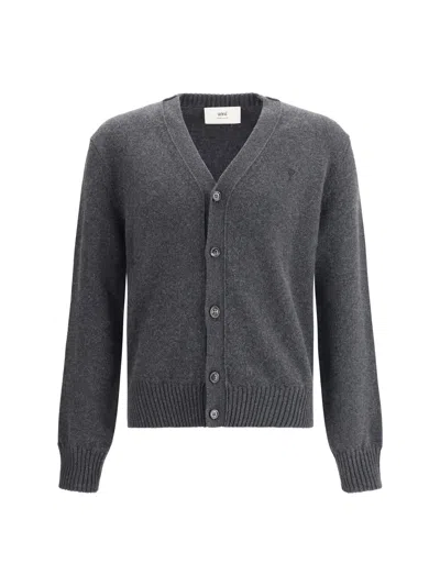 Ami Alexandre Mattiussi Ami Paris Men Ami De Coeur Cardigan In Gray