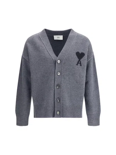 Ami Alexandre Mattiussi Ami Paris Men Ami De Coeur Cardigan In Gray