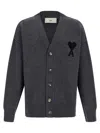 Ami Alexandre Mattiussi Ami Paris Ami De Coeur Heather Grey Wool Cardigan In Gray
