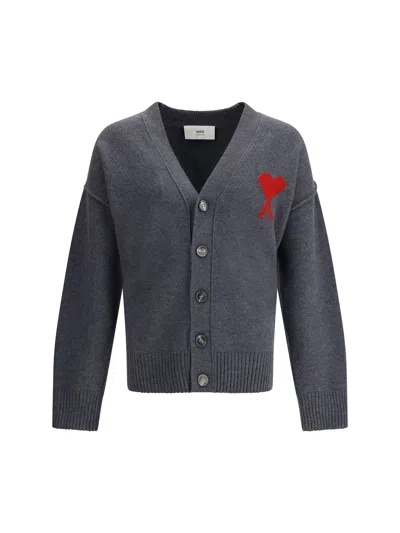Ami Alexandre Mattiussi Ami Paris Men Ami De Coeur Cardigan In Gray