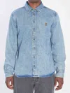 Ami Alexandre Mattiussi Adc Button-down Collar Logo-embroidered Denim Shirt In Blue