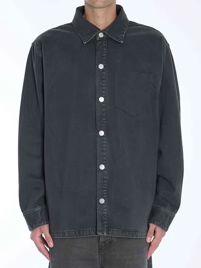 Ami Alexandre Mattiussi Overshirt With Cuffed Sleeves And Patch Pocket In Black
