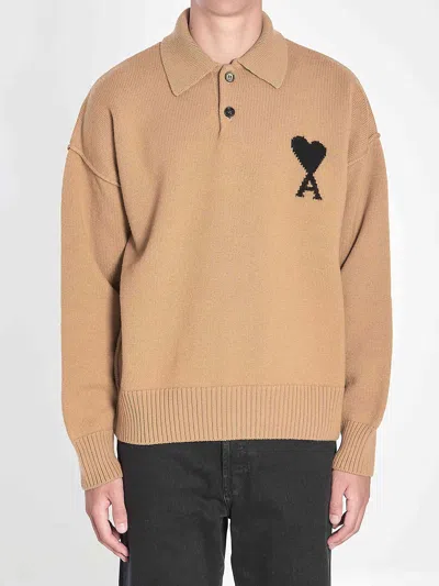 Ami Alexandre Mattiussi Ami Paris Men Ami De Coeur Polo In Black