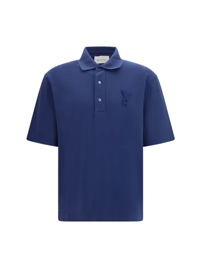 Ami Alexandre Mattiussi Blue Polo Shirt With Adc Patch Logo In Cotton Uomo In Multi
