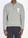 Ami Alexandre Mattiussi Ami Paris Polo Ami De Coeur With Embroidery In Gray