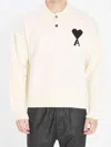Ami Alexandre Mattiussi Ami De Caur Virgin Wool Polo Sweater In Neutral
