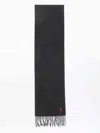 Ami Alexandre Mattiussi Heart Friend Wool Scarf With Fringed Hems In Black