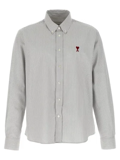 Ami Alexandre Mattiussi Ami Paris White Striped Ami De Coeur Shirt Men In Gray