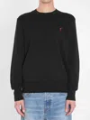 Ami Alexandre Mattiussi Ami Paris Ami De Coeur Wool Crewneck Sweater In Black