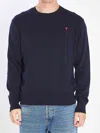 Ami Alexandre Mattiussi Ami Navy Blue Cotton Jersey Sweater With Signature Embroidered Motif In Blue