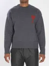 Ami Alexandre Mattiussi Crew Neck Long Sleeve Sweater With Ribbed Edges In Gray