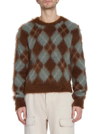 AMI ALEXANDRE MATTIUSSI AMI PARIS MEN'S ARGYLE MOHAIR-BLEND SWEATER