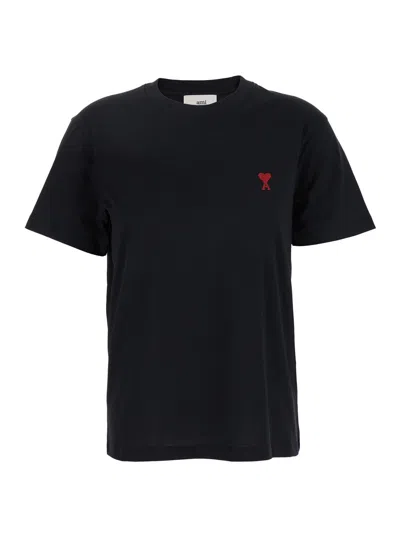 Ami Alexandre Mattiussi Ami Paris Men Black T-shirt With Ami De Coeur Embroidery On The Front In Cotton Man