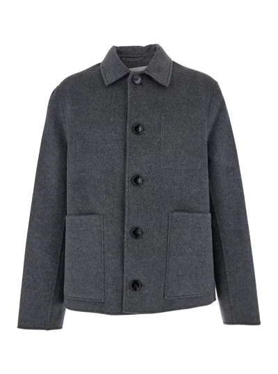 Ami Alexandre Mattiussi Grey Jacket With Classic Lapels And Button Closure In Wool Man In Gray