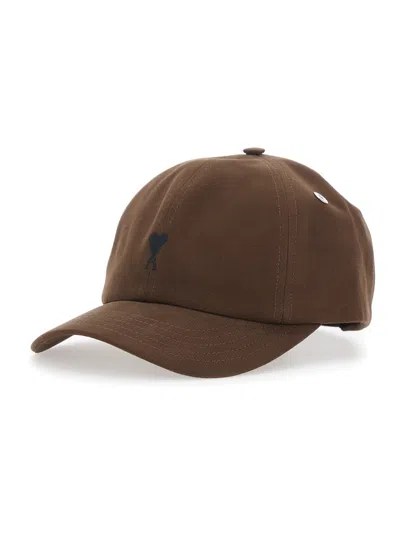 Ami Alexandre Mattiussi Ami Paris Men's Cotton Baseball Cap With Curved Brim And Front Adc Embroidery In Brown