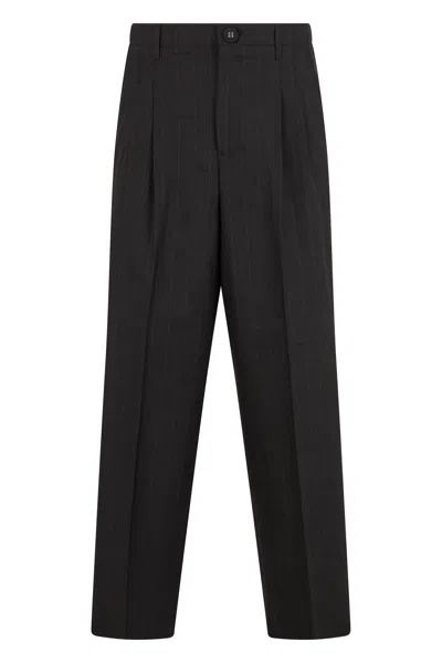 Ami Alexandre Mattiussi Ami Paris Men's Lightweight Wool Trousers With Wide Leg And High Waist In Black