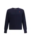 Ami Alexandre Mattiussi Ami Navy Blue Cotton Jersey Sweater With Signature Embroidered Motif In Blue