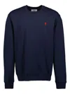 Ami Alexandre Mattiussi Ami Navy Blue Cotton Jersey Sweater With Signature Embroidered Motif In Blue
