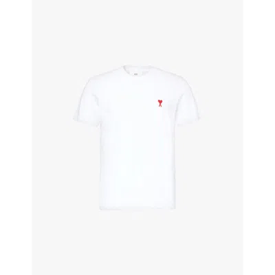Ami Alexandre Mattiussi De Coeur Embroidered Branding Regular-fit Stretch-organic Cotton T-shirt In White