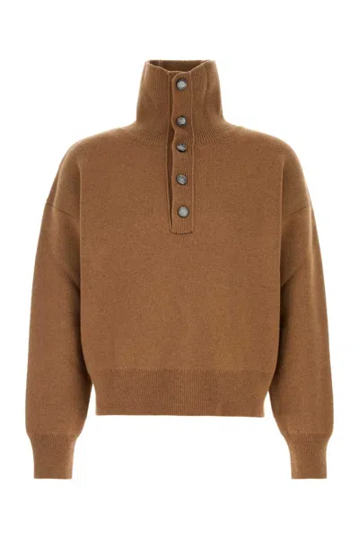 Ami Alexandre Mattiussi Ami Paris Merino Wool Half-button Sweater In Brown