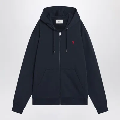AMI ALEXANDRE MATTIUSSI AMI PARIS MIDNIGHT BLUE AMI DE COEUR ZIP UP SWEATSHIRT