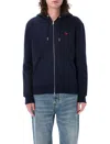 Ami Alexandre Mattiussi Zip-up Hoodie With Kangaroo Pocket And Drawstring Hood In Blue