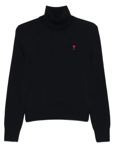 Ami Alexandre Mattiussi Ami Paris Midnight Blue Wool Sweater In Black