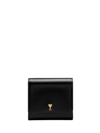 Ami Alexandre Mattiussi Ami Paris Mini Calfskin Wallet For Men In Black