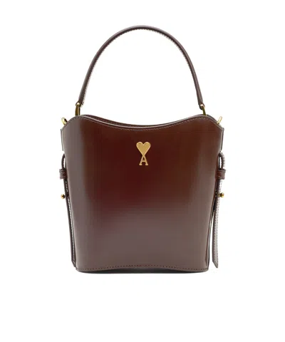 Ami Alexandre Mattiussi Ami Paris  Mini Drawstring Bucket Bag In Brown