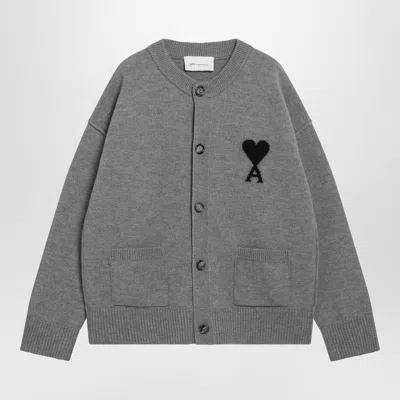 Ami Alexandre Mattiussi Ami Paris Mini Heart Cardigan With Button-front In Gray