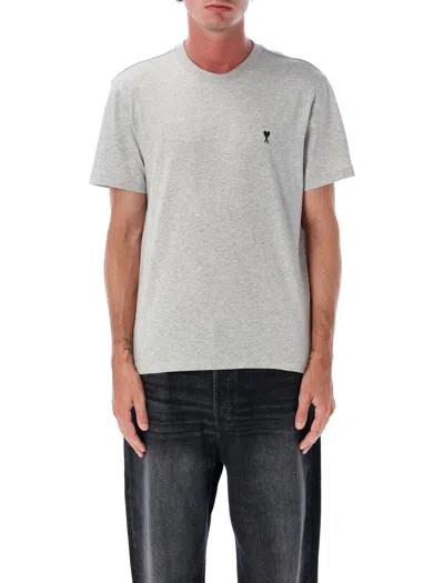 Ami Alexandre Mattiussi Ami Paris Mini Of Coeur Embroidered Cotton T-shirt In Gray
