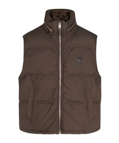 Ami Alexandre Mattiussi Ami Paris Monogram Patch Puffer Gilet In Brown