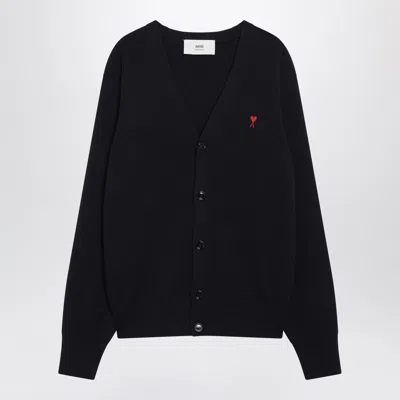 Ami Alexandre Mattiussi Ami Paris Navy Ami De Coeur Mini Cardigan In Black