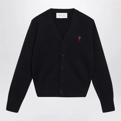 Ami Alexandre Mattiussi Ami Paris Navy Ami De Coeur Wool Cardigan In Black