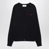 Ami Alexandre Mattiussi Ami Paris Ami De Coeur Patch Merino Wool Cardigan In Black