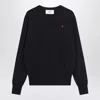Ami Alexandre Mattiussi Ami Navy Blue Cotton Jersey Sweater With Signature Embroidered Motif In Blue
