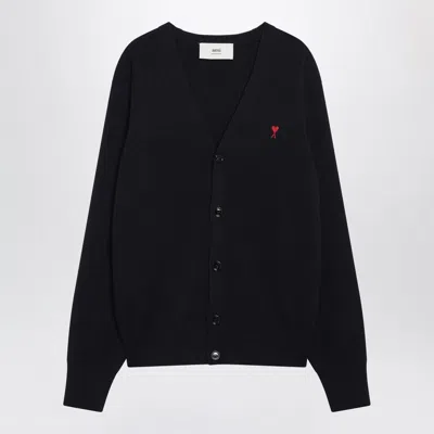 Ami Alexandre Mattiussi Ami Paris Navy Blue Ami De Coeur Cardigan